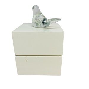 Vintage Clear Art Glass Bird Figurine Jewelry Trinket Box Accent Decor